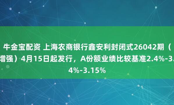 牛金宝配资 上海农商银行鑫安利封闭式26042期（固收增强）4月15日起发行，A份额业绩比较基准2.4%-3.15%